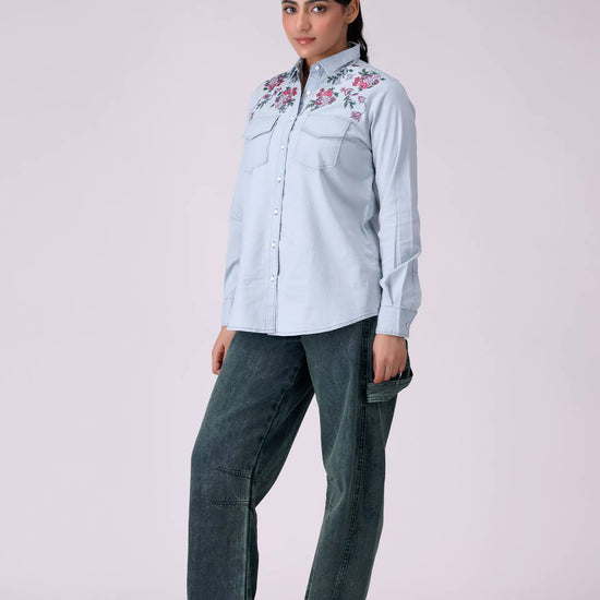 Embroidered Shirt With Flap Pockets - Cougar Clothing