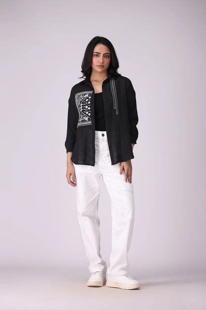 Jacquard Textured Embroidered Shirt - Cougar Clothing