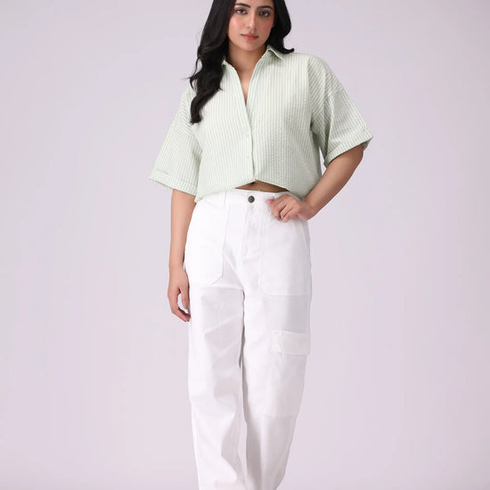 Drawstring-Hem Striped Shirt - Cougar Clothing