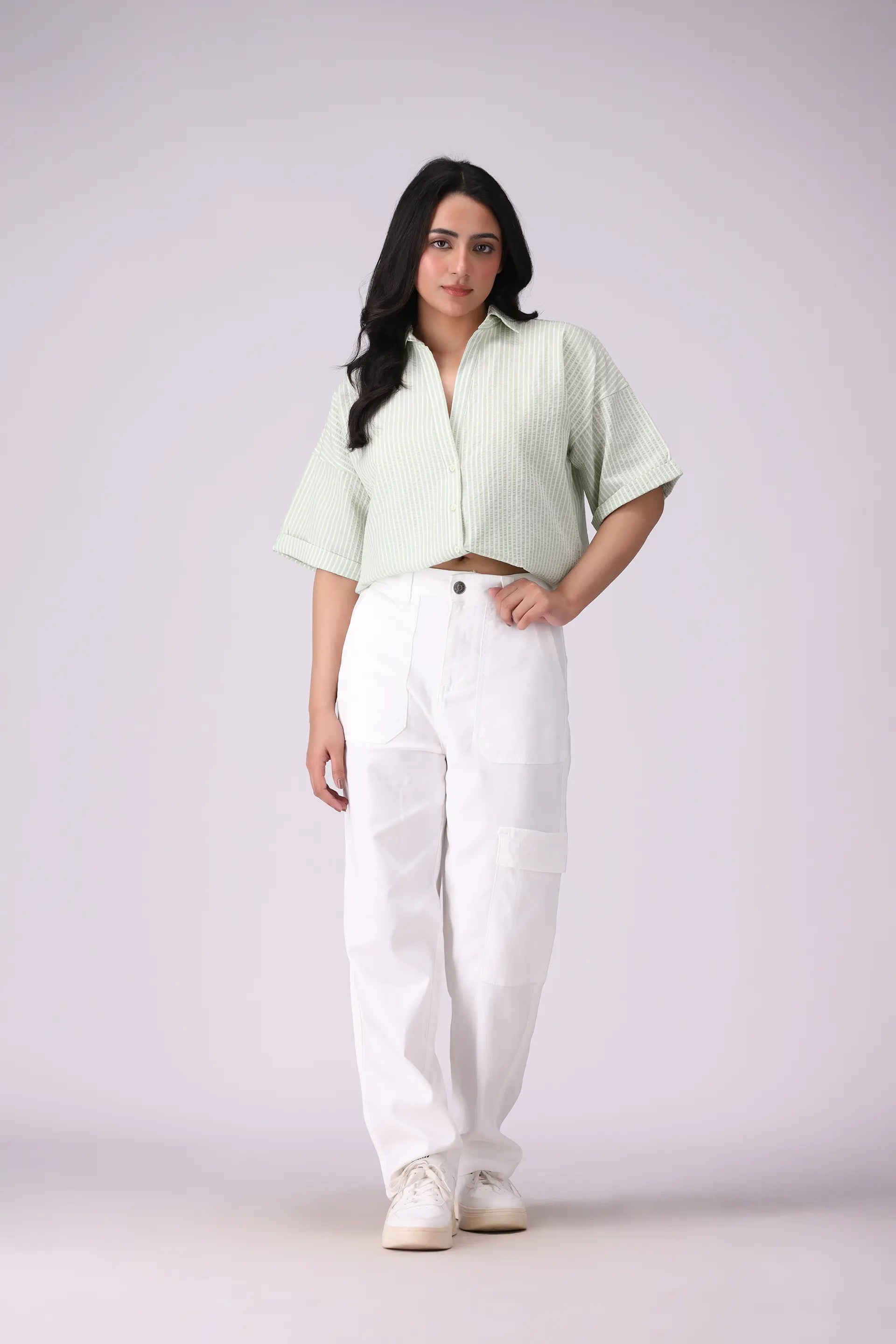 Drawstring-Hem Striped Shirt - Cougar Clothing