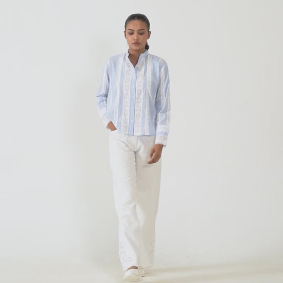 Striped Lace-Detailed Top - Cougar Clothing