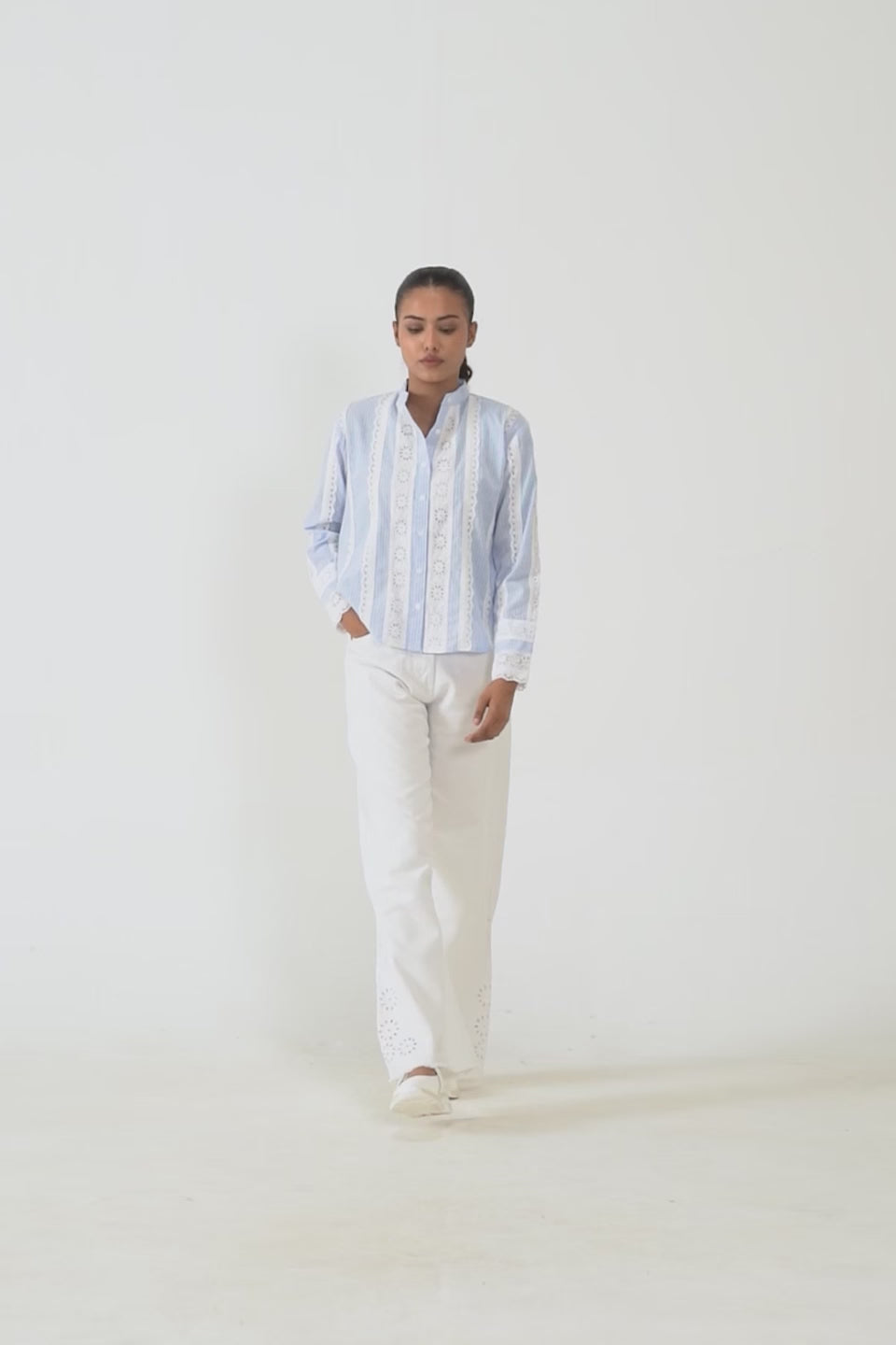 Striped Lace-Detailed Top - Cougar Clothing